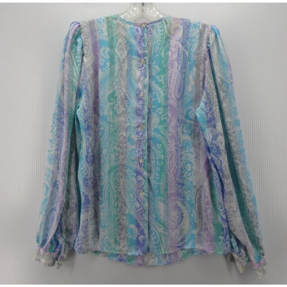 VINTAGE Eva Laurel Top 12 Blouse Paisley Striped Button Up Boho 90s - Picture 6 of 11